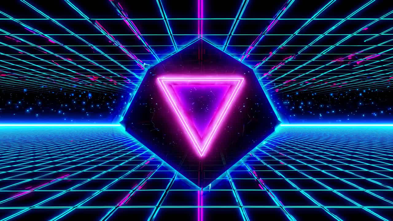 cuadrícula cyberpunk retro con luces de neón