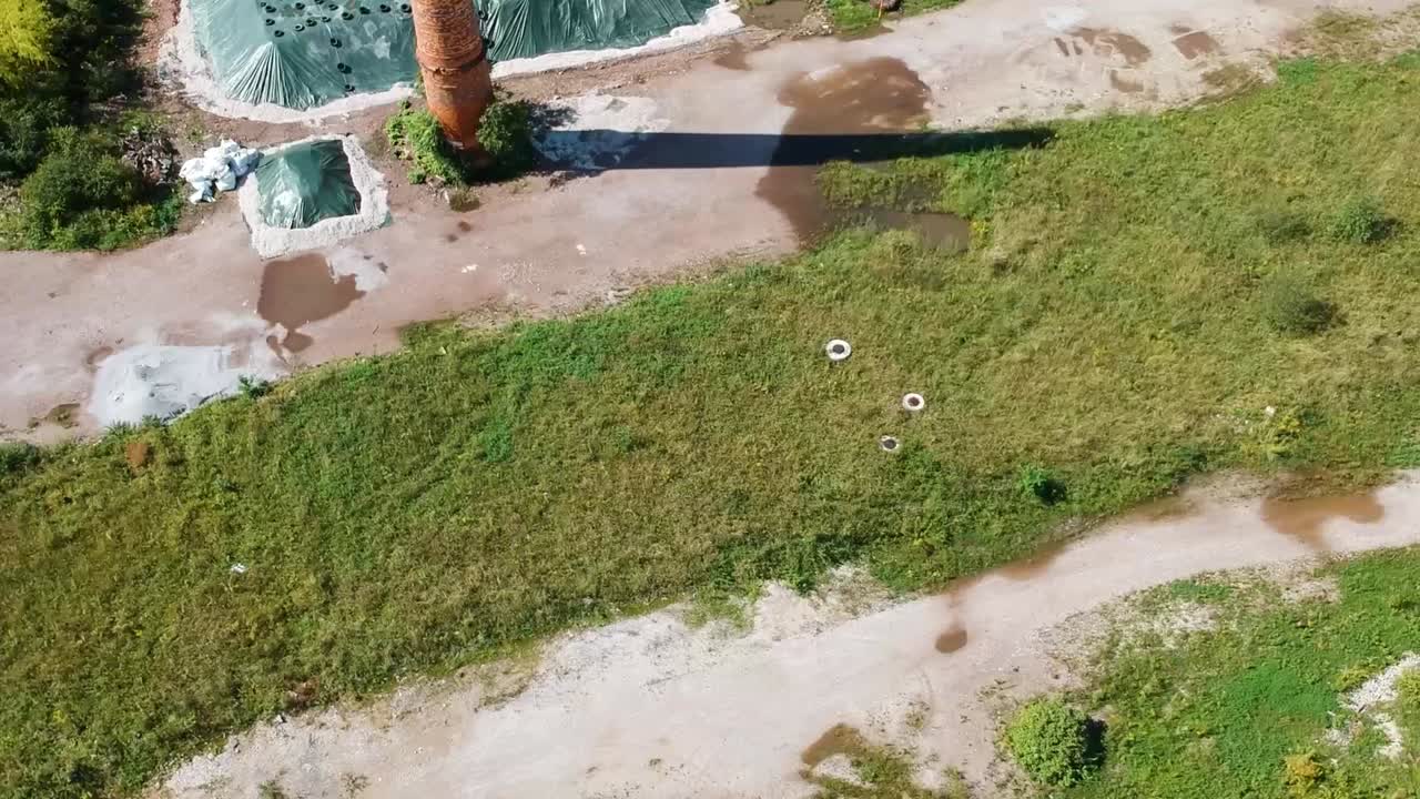 Panoramic capture of the city Celje, Slovenia. Foreground ceramic chimneys