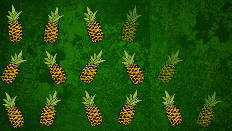 animación de filas de piñas moviéndose sobre un fondo verde