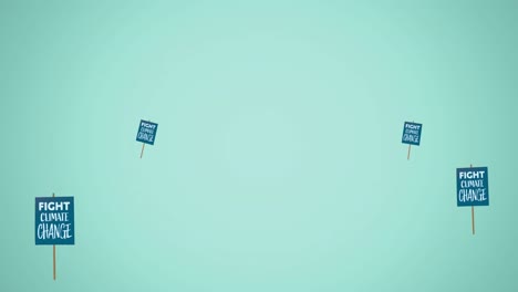 animación de carteles que caen con texto sobre el cambio climático en fondo azul