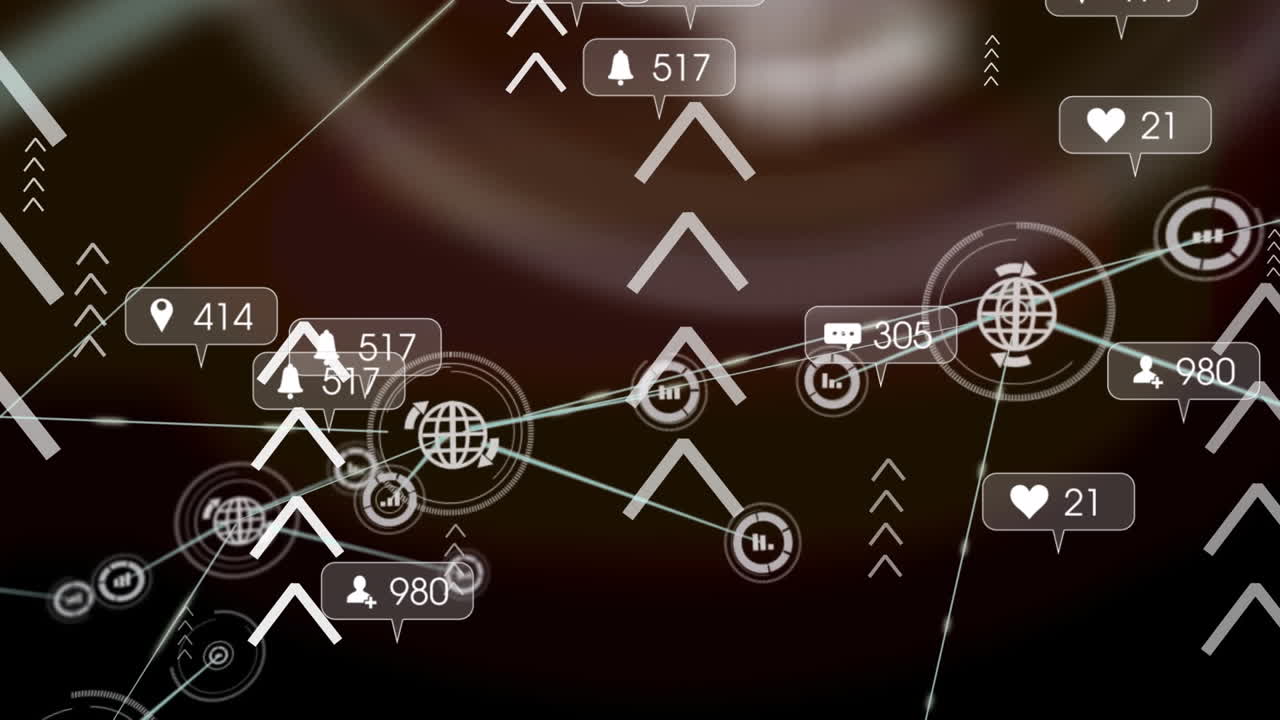 화살표 위의 미디어 아이콘으로 연결 네트워크의 애니메이션