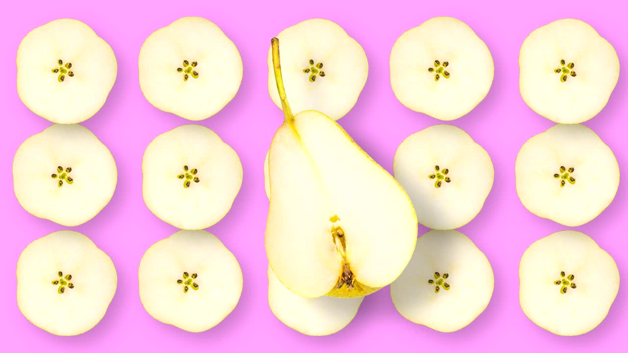 película de animación con frutas en movimiento y giratorias