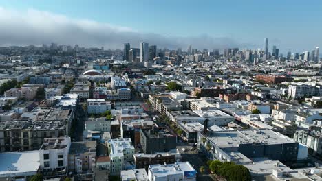aerial view over the cityscape of san francisco, sunny day in california, usa