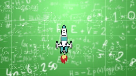 rocket animation with mathematical equations on green chalkboard in school setting