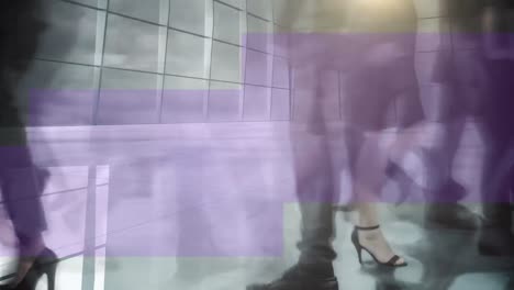 animation of shapes over diverse business people walking at office