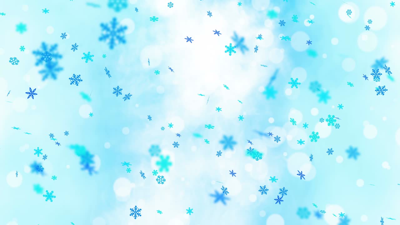 다채로운 밝은 눈 결정은 불과 함께 겨울 배경에 흔들리고 있습니다. 아름다운 자연 장면. 그림 겨울 눈알. 루프 애니메이션.