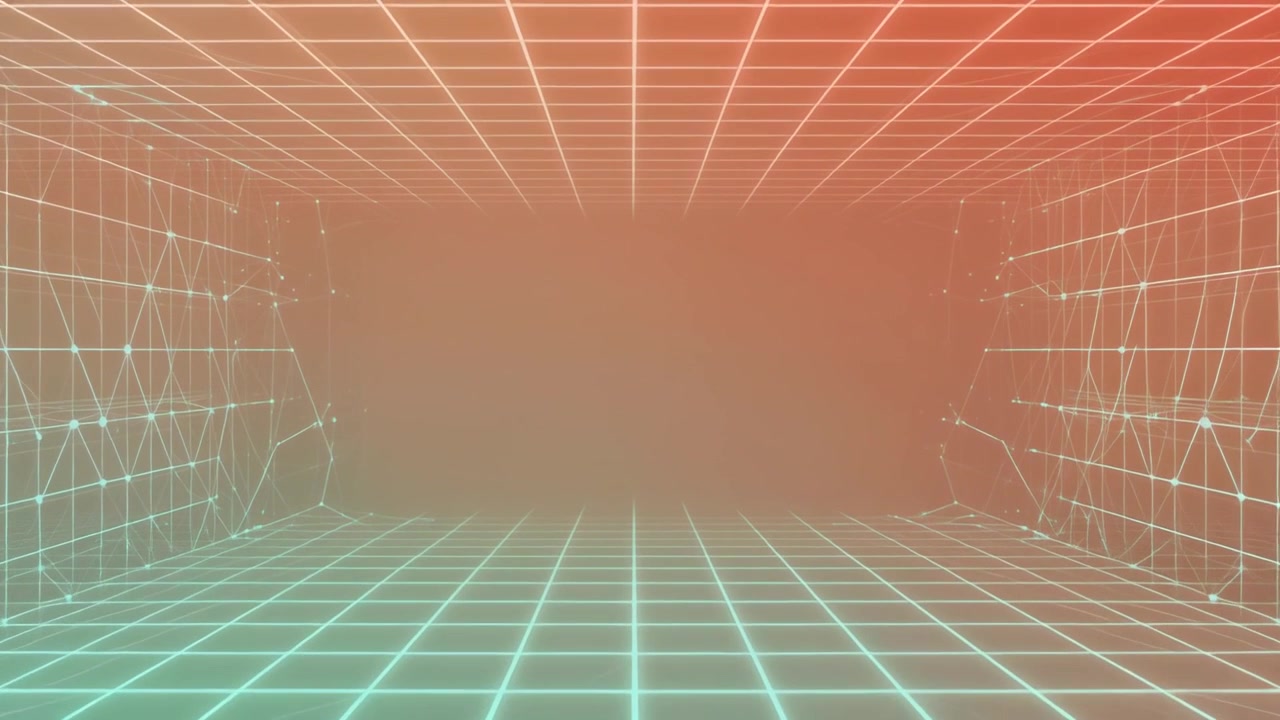 Abstract Digital Grid Tunnel with Glowing Network Nodes
