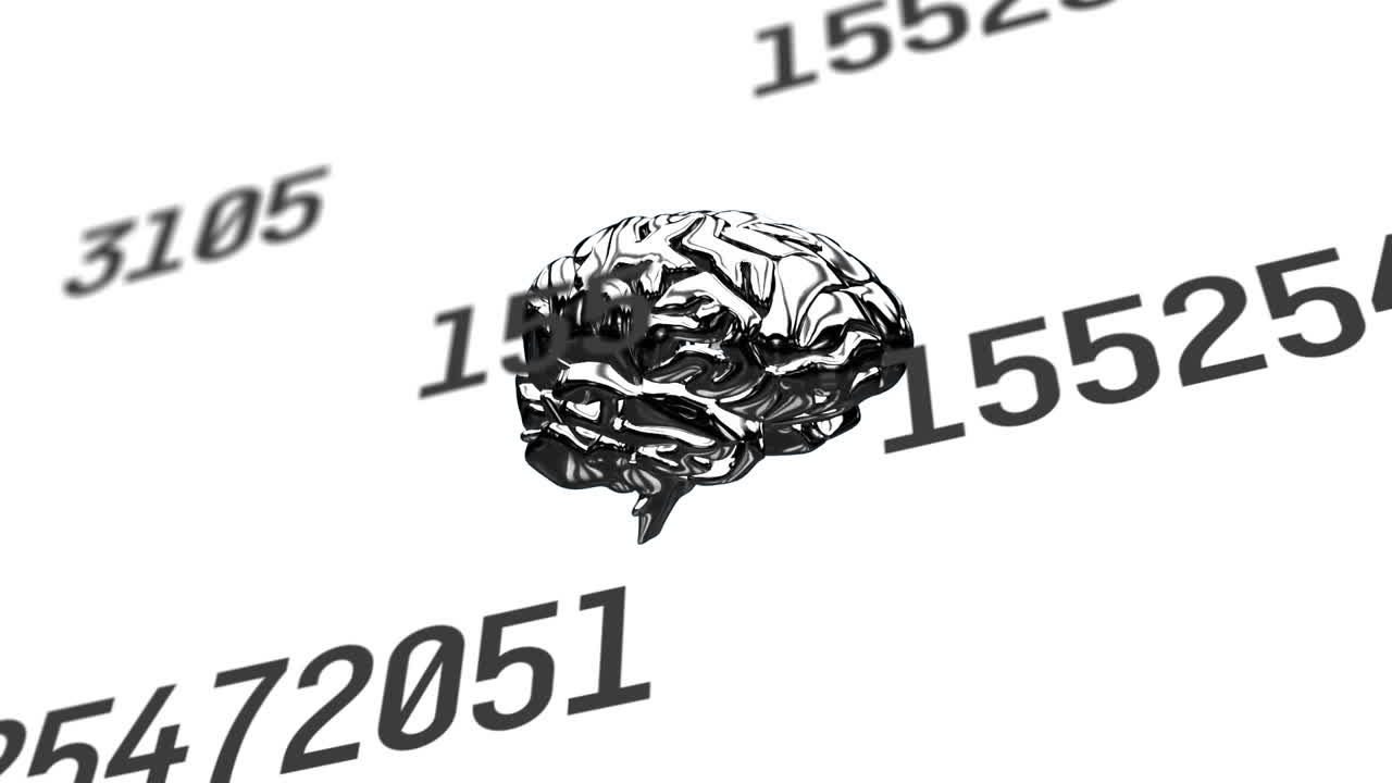 Human brain spinning against multiple changing numbers on white background