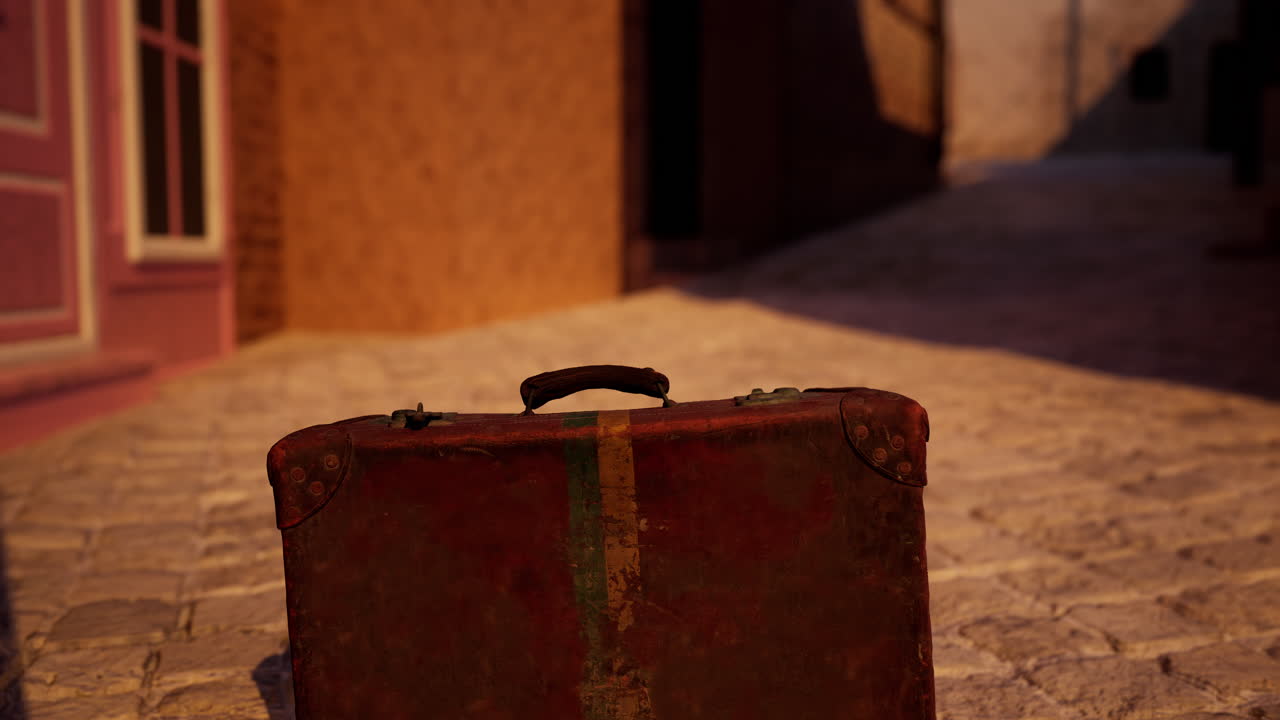 cobblestone 거리에서 빈티지 가방