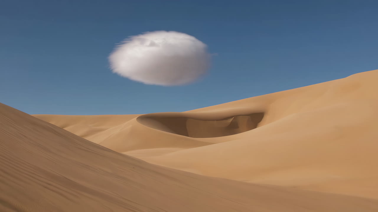 Spherical Cloud Floating Over Desert Dunes