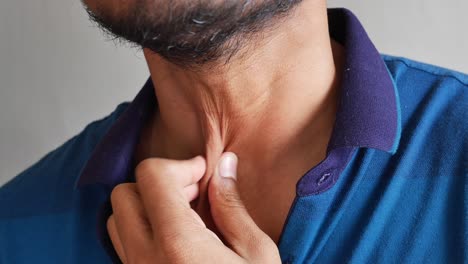 unrecognized man suffering throat pain close up