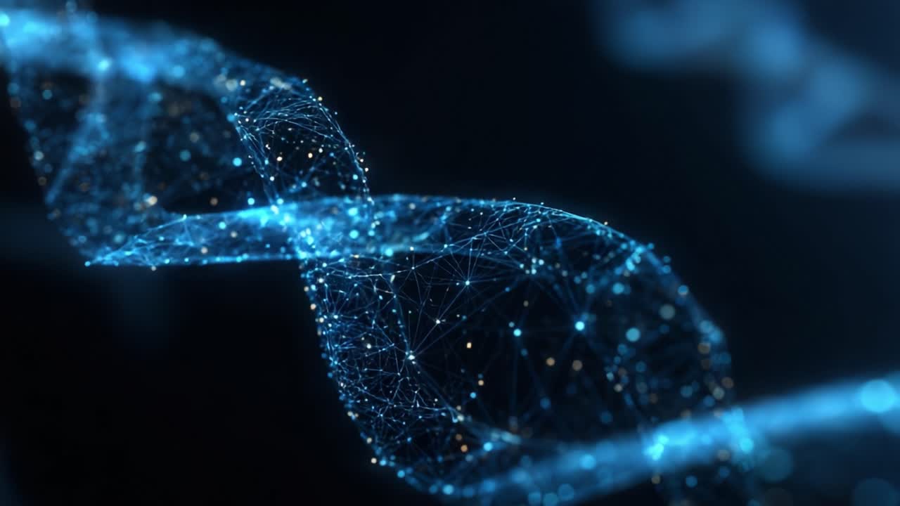 Un'affascinante visualizzazione di una struttura luminosa e contorta composta da particelle e reti connesse, che simboleggia tecnologia, innovazione e connettività