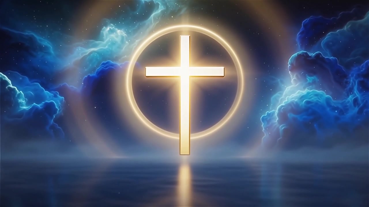 Croce Cristiana Luce Celestiale Sfondo per il Culto.
