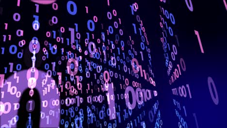 digital technology with binary digits light path in line data of cyber programming concept