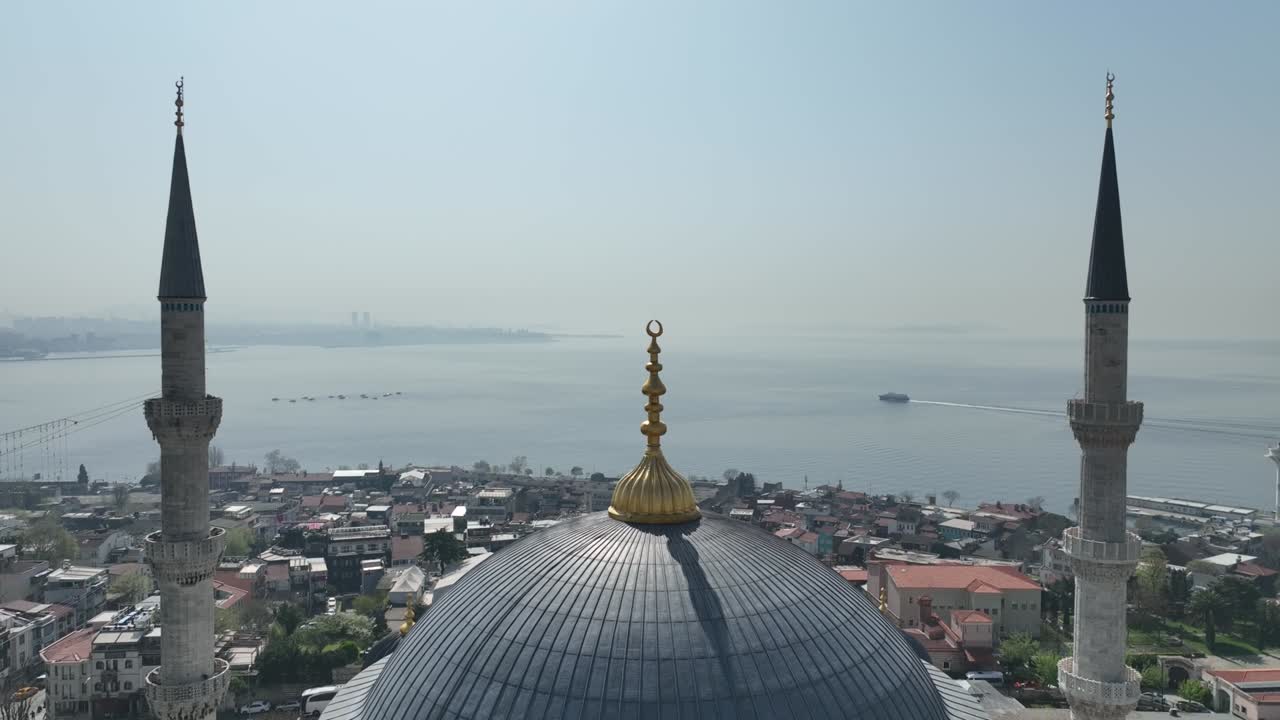 Renovated Blue Mosque and Hagia Sophia Drone Video, April 2022 Fatih, Istanbul Turkey