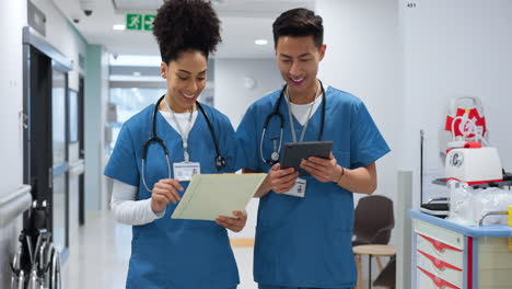 hospital, nurse and people with tablet
