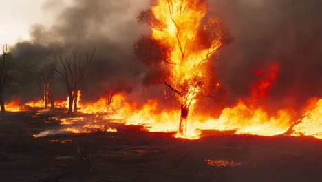 devastating wildfire engulfs a forest landscape