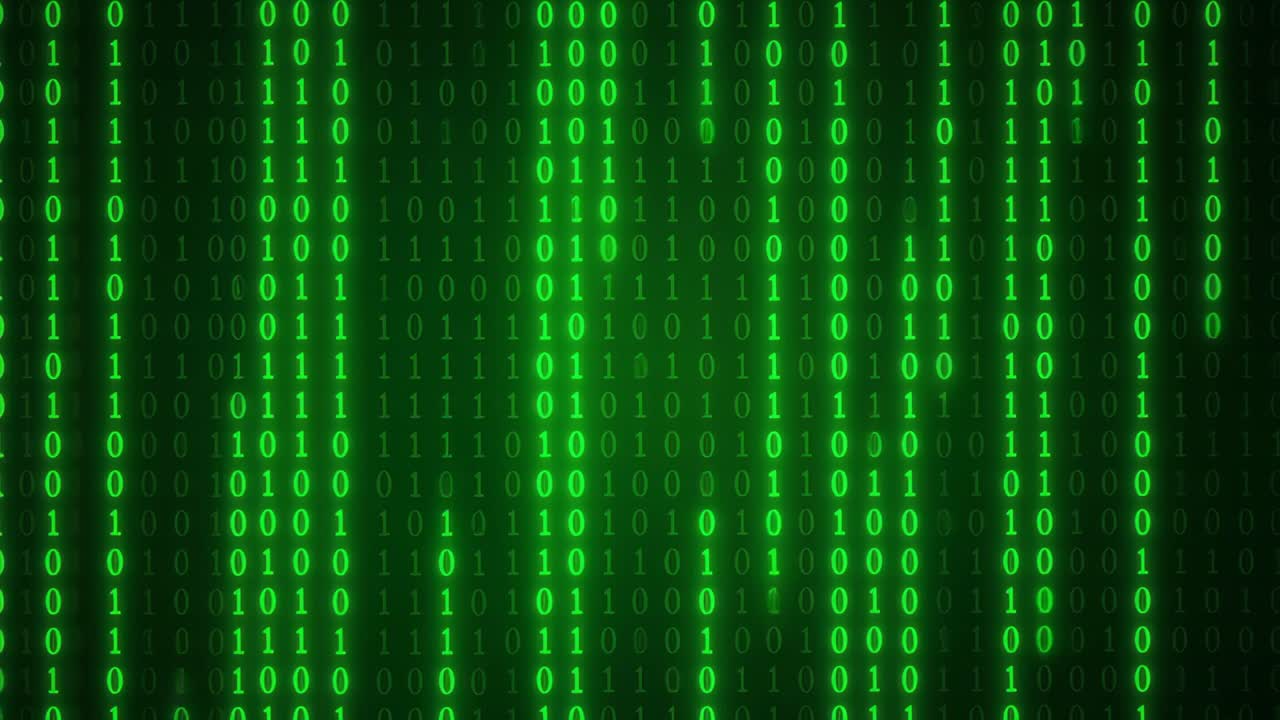 Digital matrix with green binary code cascading vertically