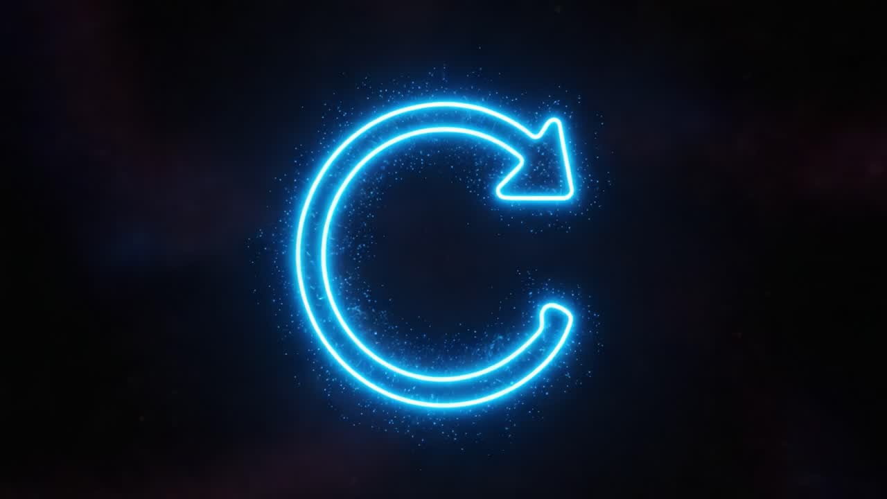 A Dynamic Visual Representation of a Glowing Blue Circular Arrow, Symbolizing Refresh and Renewal in a Stellar Background with Sparkling Particles
