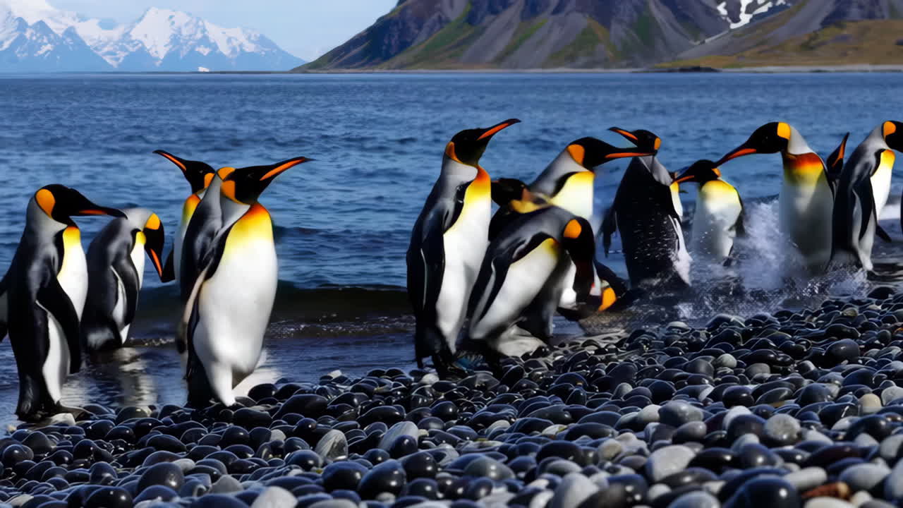 King Penguins on a Pebble Beach in Antarctica