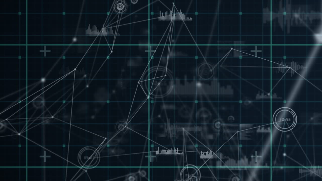 Animation of network of connections and diverse data in digital space