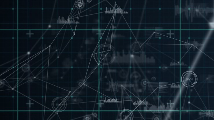 Animation of network of connections and diverse data in digital space