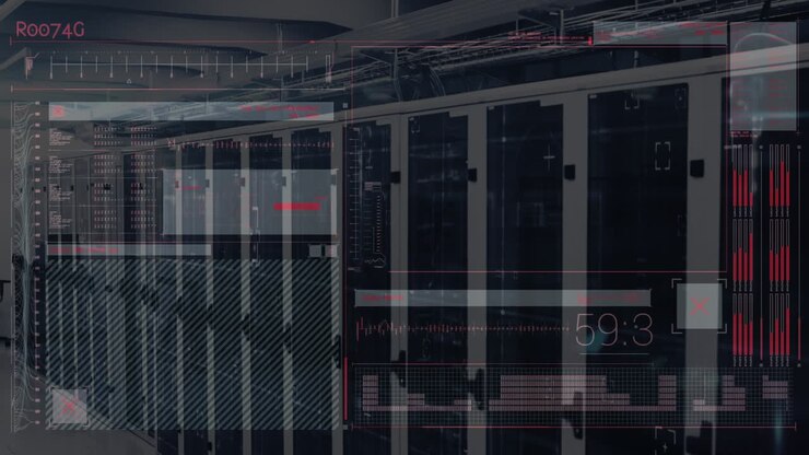 Animation of digital screen with data over servers