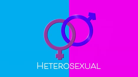 texto heterosexual y símbolos de género masculino y femenino en fondo rosa y azul
