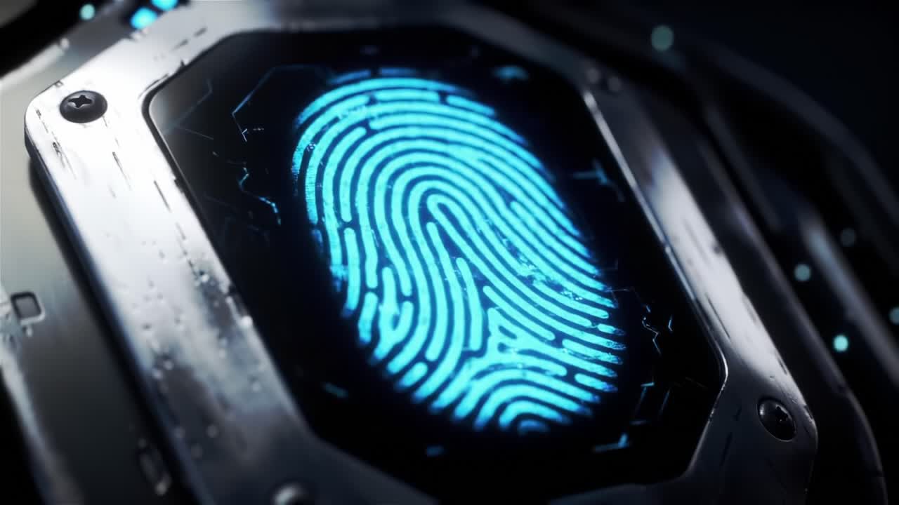 Fingerprint Scanner on Futuristic Metal Surface