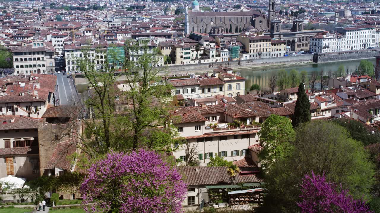 Vista panoramica del paesaggio urbano di Firenze con il fiume Arno ed edifici storici