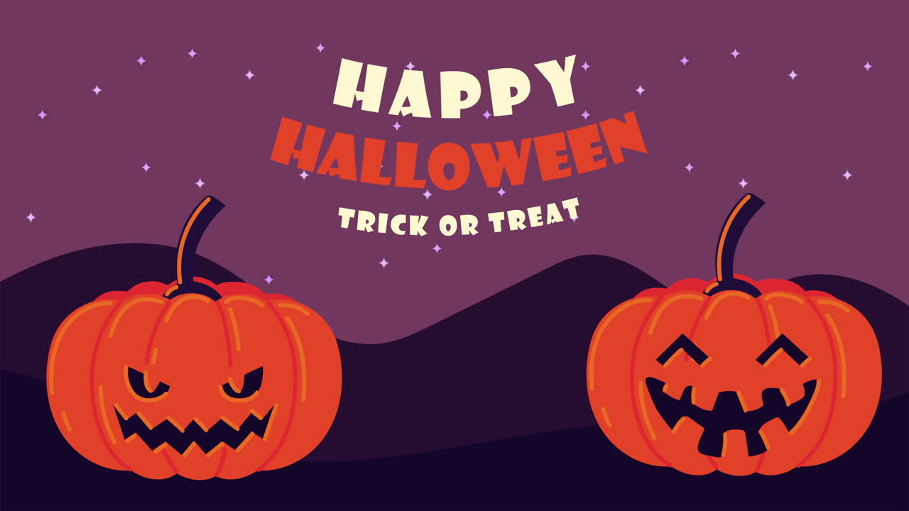 animación de letras felices de halloween con calabazas