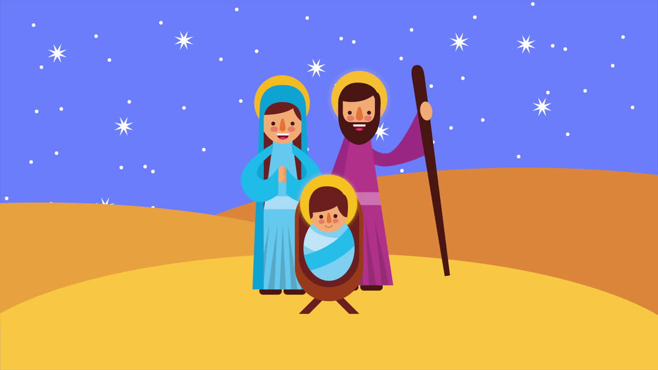animação de feliz natal com a sagrada família