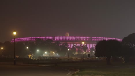 indian parliament at night in winters