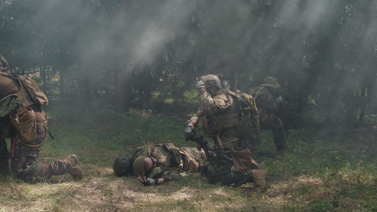 Dragging Wounded Soldier Along Battlefield