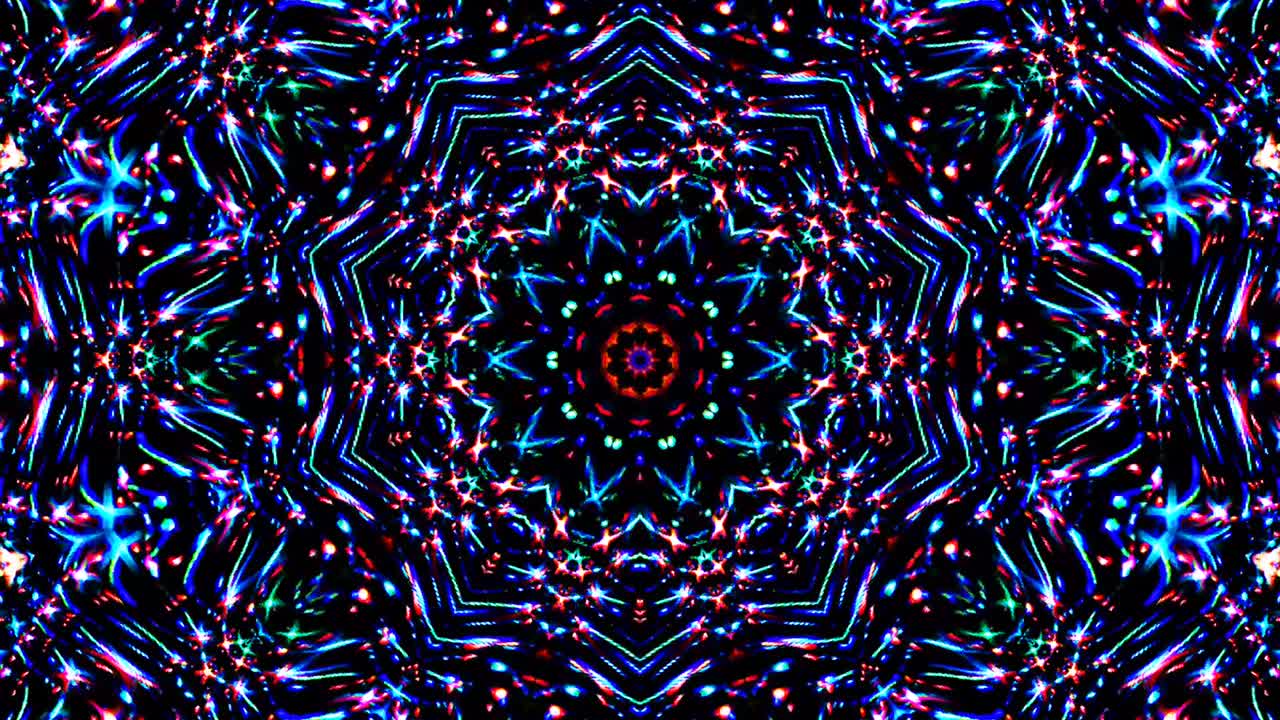 Lindo caleidoscópio abstrato que brilha, uma luz radiante que regula os movimentos sutis