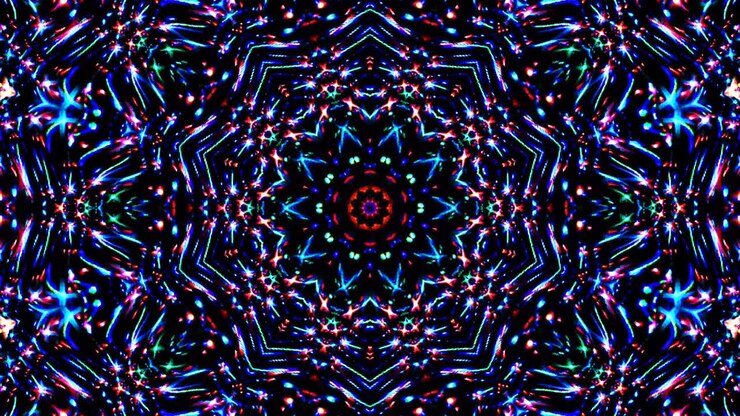 Krásný abstraktní kaleidoskop, který září, zářivé světlo, které reguluje jemné pohyby