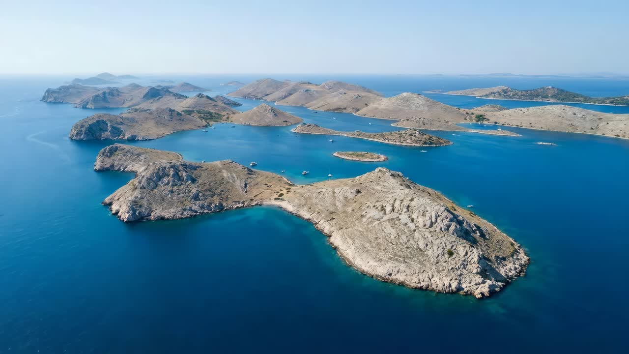 Vistas aéreas de islas al atardecer y de noche