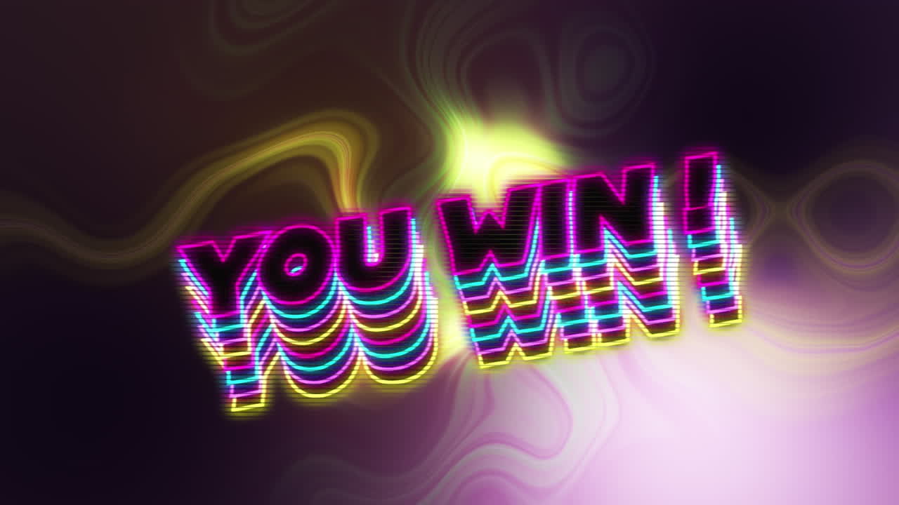 보라색 배경에 반이는 선 위에 텍스트를 이기는 애니메이션