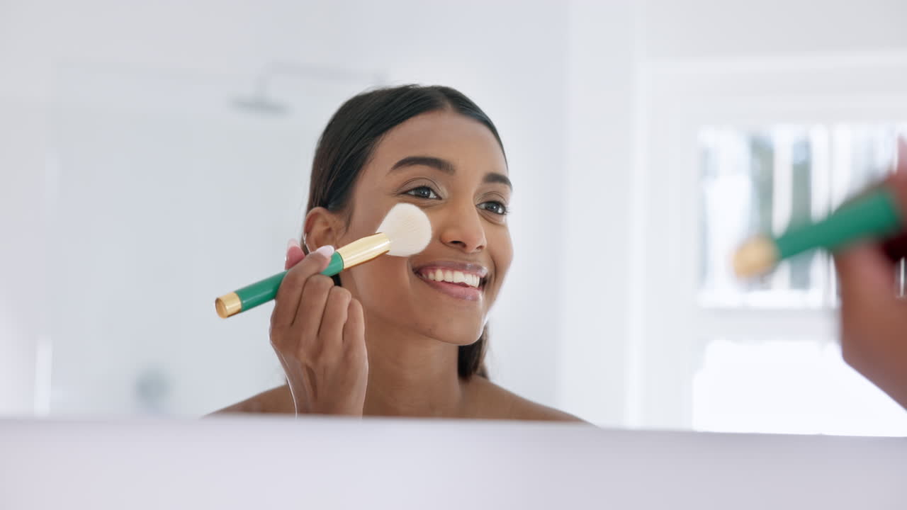Makeup, beauty and young woman in the bathroom