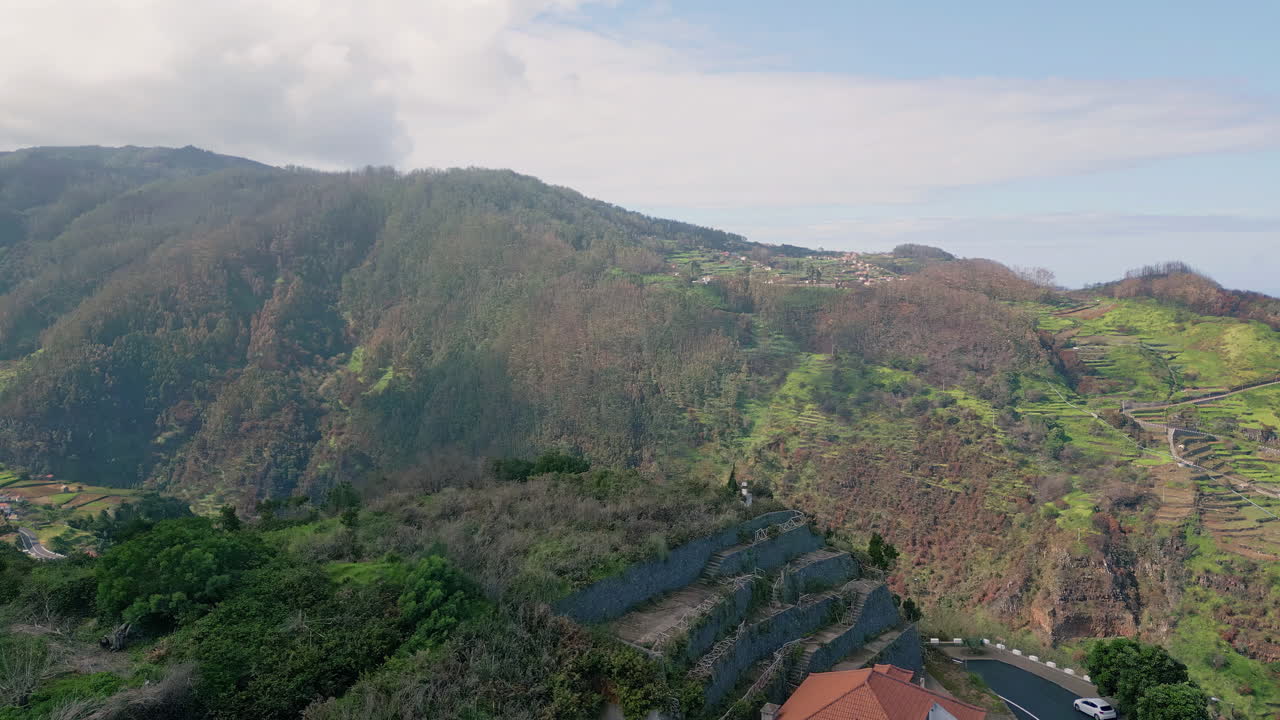 Mountain landscape with terraced slopes