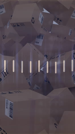 animation of statistics processing over cardboard boxes in background