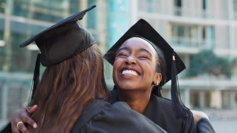 graduation, friends hug and happy women