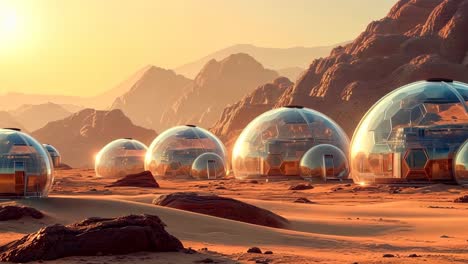 a group of glass domes in the middle of a desert landscape