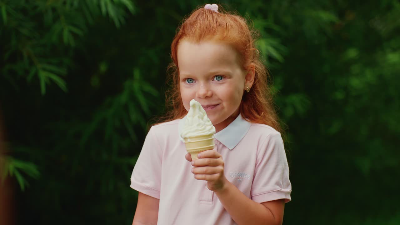 Adorable Girl Eating Ice Cream