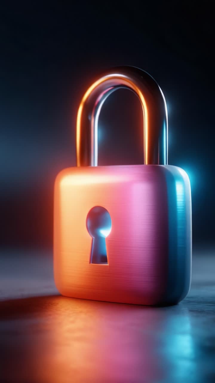 A Captivating Close-Up of a Shimmering Padlock: A Symbol of Security and Protection in a Vibrant, Colorful Lighting Environment
