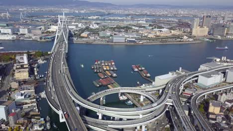 aerial view interchange highway and overpass in city of osaka city, osaka, kansai, japan