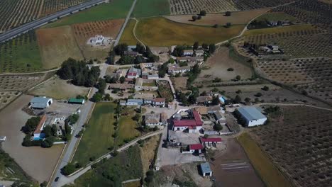 Aerial-view-of-a-small-rural-town-in-Spain