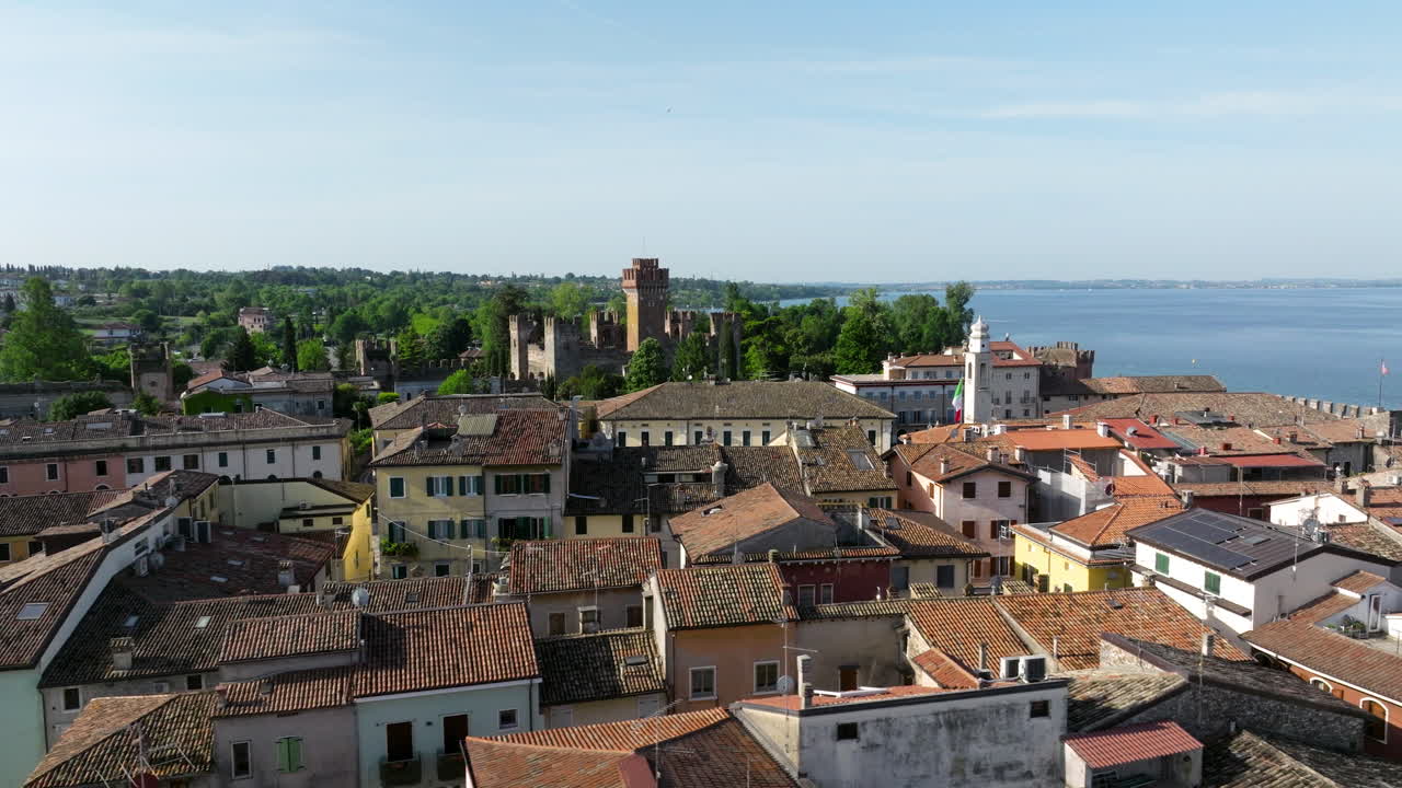Charming Village Of Lazise By Lake Garda In Summer In Veneto, Italy. - aerialshot