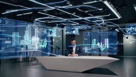 businessman in a modern futuristic office