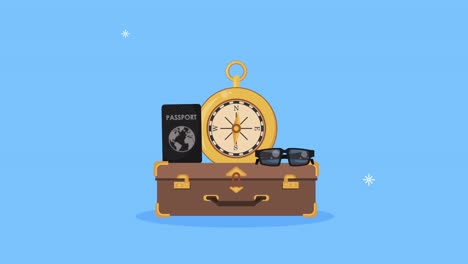 time travel animation with suitcase and accessories